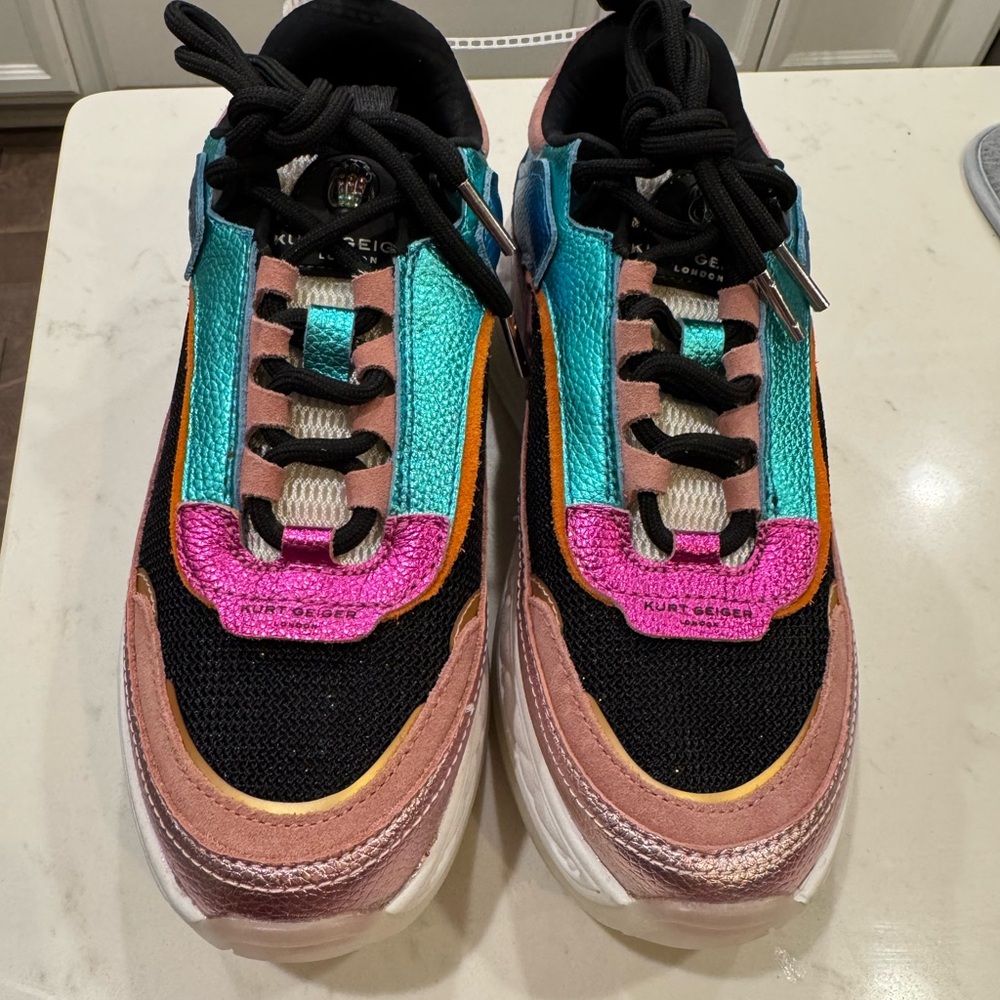 Kurt Geiger Pink and Blue Sneakers with Chunky Platform Sole - Picture 3 of 9